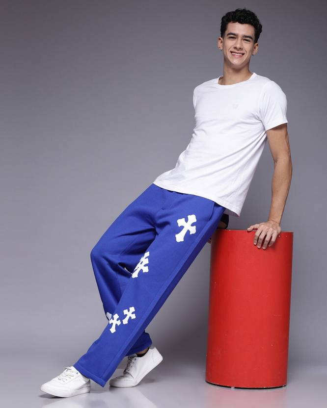 FLYNOFF Royal Blue Printed Loose Fit Men's Track Pant - Image 4